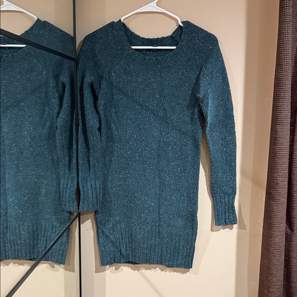 American Eagle Outfitters Teal Ribbed Crewneck Sweater Dress